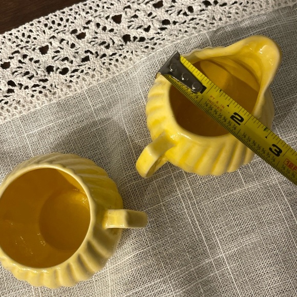 Vintage Retro Yellow Ribbed Glass Creamer & Open Sugar Bowl Set - Picture 9 of 11